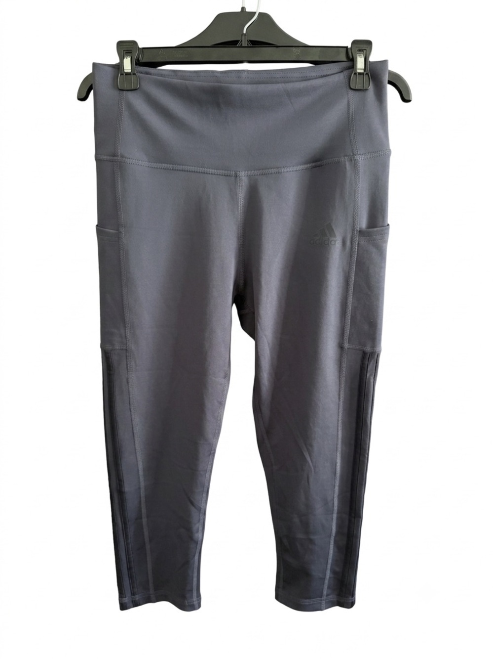adidas Dark Blue High-Waist Capri Leggings with Side Pockets